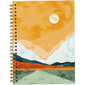 Abstract Boho Sun Landscape Mountain Notebook,Mid Century Modern Sun Art Notebook Journal for Work Office School Student Teacher,Hardcover Spiral Notebook 5.5x8.3