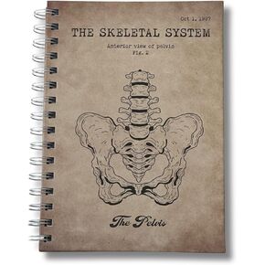Notebook A5 (5.83 x 8.27) Lined, Twin-Wire Spiral, Hardcover Journal - Medical edition - For nurses, doctor and healthcare workers - Heart, lungs, brain, kidney, skull, pelvis design (Brain)