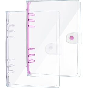 DY.2ten A5 Binder 6-Ring Clear Binder Notebook Cover, 2 Pack Pink + Blue Round Ring, A5 Planner Budget Binder with Snap Closure (A5, Clear Cover + Pink/Blue Binder)