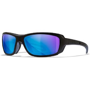 نظارات شمسية Wiley X WX Wave نظارات أمان للرجال مقاومة للكسر وحماية العين من الأشعة فوق البنفسجية لركوب الخيل وفي الهواء الطلق، عدسات زرقاء مستقطبة بإطارات سوداء لامعة in Kuwait
