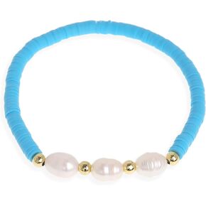 Freshwater Pearl Heishi Clay Beads Bracelets for Women Girls, Dainty Handmade Stackable stretch Friendship Bracelet Summer Beach Jewelry Gift in Kuwait