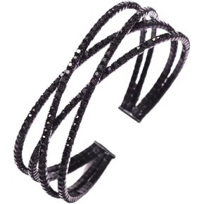 Black Rhinestone Cuff Bracelet for Women Girls Black Jewelry Layered Bracelets for Prom pageant Party Wedding