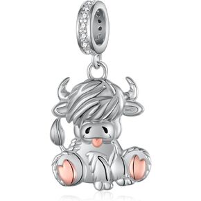 Highland Cow Charm 925 Sterling Silver Cow Charms for Bracelets Cute Animal Highland Cow Jewelry Gifts for Women Girls