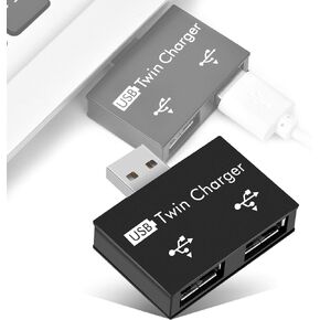 محور تقسيم USB، محول محور USB 2.0، محور بيانات نحيف بمنفذين USB لشحن الأجهزة (أسود)
