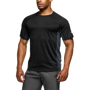 قمصان سباحة Rashguard للرجال من TSLA، حماية من الأشعة فوق البنفسجية 50+ سريعة الجفاف، ملاءمة مريحة قابلة للتمدد، درزات مسطحة، الرياضات الخارجية والمائية، تدفق أسود وفحمي، مقاس XX-Large in Kuwait