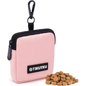 Dog Treat Pouch, Small Dog Training Treat Pouch Bag, with Clip, Durable Metal Zipper, Mini Portable Size, Odorless, Waterproof, Travel Walking Pouches Bags for Pet/Dogs (Black)