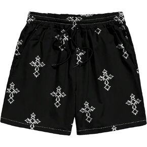 WDIRARA Men's Graphic Cross Print Drawstring Elastic Shorts Straight Leg Casual Athletic Shorts