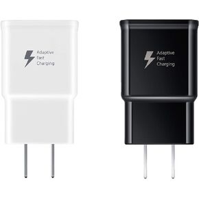 [Fast Charging Wall Adapter for Samsung Galaxy S9 / S8 / S6 / S7 - Note 10/9 / 8 Edge/Plus/Active%75 Faster Charger (2X White & Black Adapter)