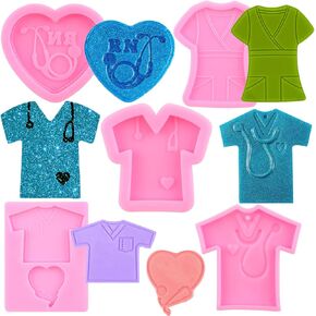 Nurse Shirt Heart Stethoscope Silicone Keychain Mold Doctor Theme Pendant Casting Mold Medical Emblem Resin Molds with 20 Pcs Key Rings for Keychain Jewelry Making Epoxy Casting Set of 26