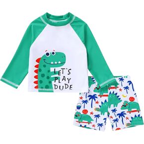 YOUNGER TREE Toddler Baby Boy Swimsuit Long Sleeve Bathing Suit Rash Guard Shirt Trunk Sets Swimwear Summer Clothes Outfits