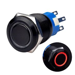 Momentary Push Button Switch U19C3 1NO1NC Black Metal Shell with 12V Red LED Ring Suitable for 19mm 3/4" Mounting Hole (Red)
