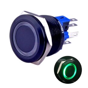 Momentary Push Button Switch U22A1 1NO1NC Black Metal Shell with 12V Blue LED Ring Suitable for 22mm 7/8" Mounting Hole (Blue)