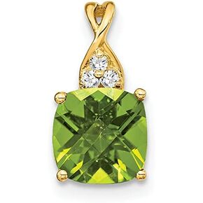 Jewels By Lux 14Kt Gold Checkerboard Diamond and Birthstone Gemstone Charm Pendant (Length 13.5mm Width 7 mm)