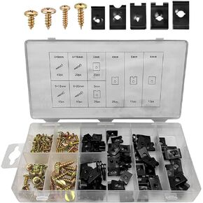 170PCS Car U Clips Screw Assortment Kit for Door Dash Panel Interior,9 Different Sizes with 85PCS Cross Head Mounting Screws and 85PCS Metal U-Clip Screw Nuts Set
