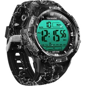 Digital Watch 100m Underwater Waterproof for Swimming Diving with Stopwatch, 12/24 Hour Format, Dual Time Zone, Alarm Functions