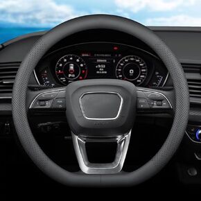 D-Shaped Car Steering Wheel Cover for Rivian R1T R1S 2023 2024 Accessories Women Men, Leather Black 14 ½''-15''