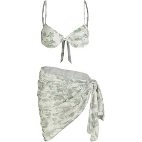 CIDER Floral Print Underwire Bikini with Sarong
