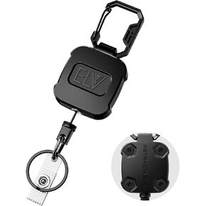 ELV Retractable ID Badge Holder: Heavy Duty Tactical Metal Retractable Keychain Badge Reel with Carabiner Clip Hold Up to 8OZ