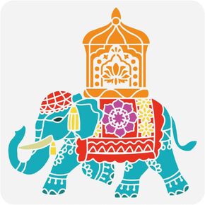 FINGERINSPIRE الهند الفيل اللوحة الاستنسل 11.8x11.8 بوصة الزخرفية الفيل اللوحة قالب كبير نمط الفيل الهند موضوع قالب للجدار الخشب الأثاث DIY ديكور المنزل