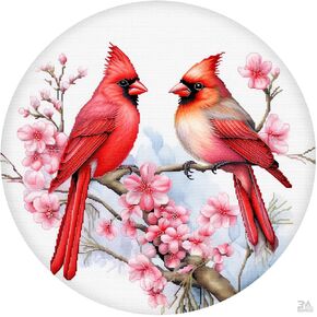 Red Cardinal on Red Fruit Tree Stamped Cross Stitch Kits for Beginners Easy 11CT Needlepoint Embroidery Counted Cross Stitch Kits Art Craft Wall Decoration DIY Gift 50x50cm(2)