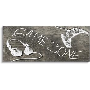 Stupell Industries Zone Phrase Music Headset Video Game Controller, Designed by Daphne Polselli Canvas Wall Art, 48 x 20, White