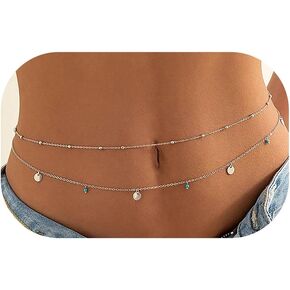 Waist Chains for Women Gold Waist Chain Silver Belly Chain Adjustable Layered Body Chain Sequin Belly Chains Sexy Bikini Beach Jewelry for Women Girls(26.8-36.6 Inch)