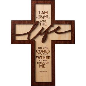 لوحة حائط خشبية متقاطعة من ديكسا جون 14:6 مقاس 7.5 بوصة × 10 بوصة | صنع في الولايات المتحدة الأمريكية | هدية رائعة | مشاعر ملهمة | شماعة معدنية وحامل على الظهر | قائمة بذاتها أو معلقة على الحائط in Kuwait