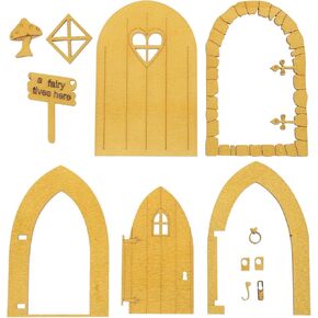 Totority 2 Sets 3D Fairy Tale Door DIY Tree Sculpture Mini Toy House Doors Micro Door Garden Tree Art Model Mini Window Frame Garden Gnome Home Door Miniature Pine Wood Door Trim in Kuwait