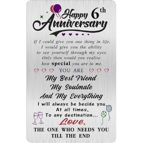 Alotozo Happy 6th Anniversary Cute Gifts for Husband Him, 6 Year Wedding Anniversary Engraved Wallet Card Gift for Her Wife Boyfriend Men