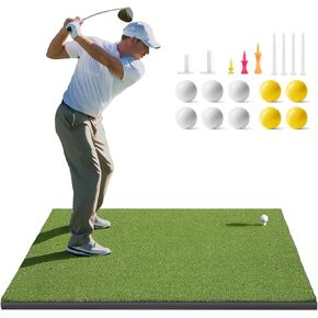 Golfguru Golf Mat، 5x4ft العشب الاصطناعي ضرب الحصير ممارسة مع 10 كرات الغولف، 9 المحملات الغولف، ومساعدات التدريب على ضرب الغولف للفناء الخلفي القيادة التقطيع التدريب في الأماكن المغلقة في الهواء الطلق