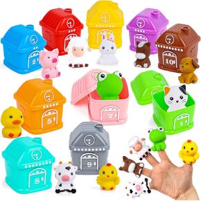 LovesTown 20PCS Learning Barn Toys, Farm Animals Toys Toddler Farm Montessori Counting, Matching and Sorting Fine Motor Games Birthday Easter Gift for Baby Toddlers