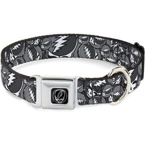 Buckle-Down Seatbelt Buckle Dog Collar - Steal Your Face Stacked Gray - 1" Wide - Fits 9-15" Neck - Small