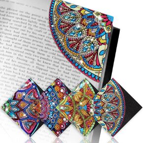 Diamond Art, Kaluofan 4PCS 5D Diamond Art Bookmarks, DIY Corner Bookmark, Perfect Birthday Holiday Gifts for Reading Lovers and Diamond Painting Handicraft Enthusiasts