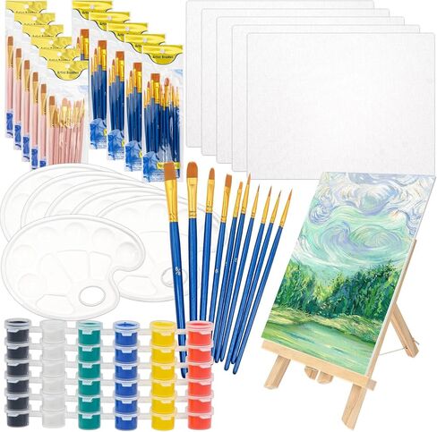 Professional Painting Set with Easels,84 Pcs Acrylic Paint Set Includes Wood Easels, Painting Canvas,Plastic Palettes and Nylon Hair Brushes,Painting Supplies Kit for Kids Adults Students Artists in Kuwait