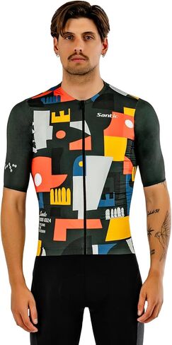 Santic Men's Cycling Jersey Short Sleeve Tops Pro Road Bike Shirt Full Zipper UPF 50+ MTB Jersey with Pockets in Saudi Arabia