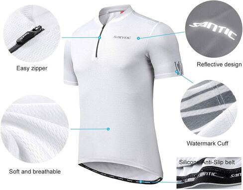 Santic Men's Cycling Jersey Short Sleeve Tops Pro Road Bike Shirt Full Zipper UPF 50+ MTB Jersey with Pockets in Saudi Arabia
