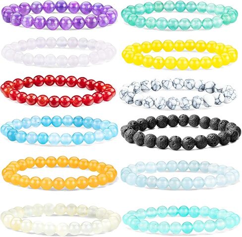 FORBY 12PCS 8mm Crystal Bracelet Bulk & Healing Crystal Bracelets Set Semi Precious Gemstones Round Beads Reiki Chakra Energy Elastic Stretch for Women Men Gifts Meditation in Saudi Arabia