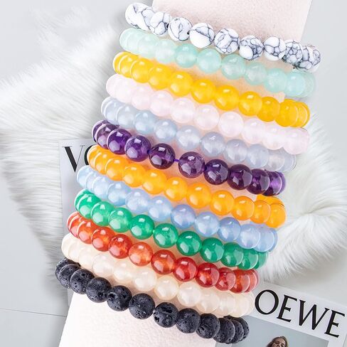 FORBY 12PCS 8mm Crystal Bracelet Bulk & Healing Crystal Bracelets Set Semi Precious Gemstones Round Beads Reiki Chakra Energy Elastic Stretch for Women Men Gifts Meditation in Saudi Arabia