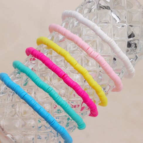 Freshwater Pearl Heishi Clay Beads Bracelets for Women Girls, Dainty Handmade Stackable stretch Friendship Bracelet Summer Beach Jewelry Gift in Saudi Arabia