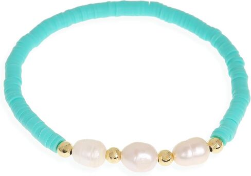 Freshwater Pearl Heishi Clay Beads Bracelets for Women Girls, Dainty Handmade Stackable stretch Friendship Bracelet Summer Beach Jewelry Gift in Saudi Arabia