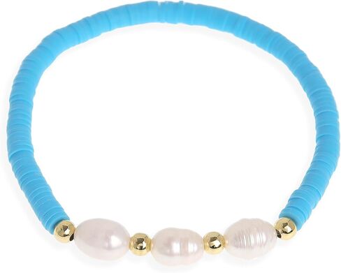 Freshwater Pearl Heishi Clay Beads Bracelets for Women Girls, Dainty Handmade Stackable stretch Friendship Bracelet Summer Beach Jewelry Gift in Kuwait