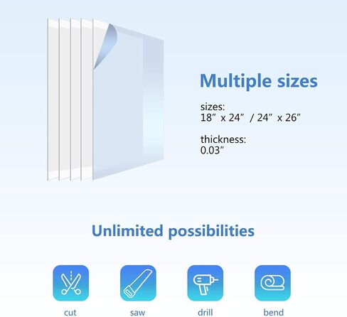 18x24" PET Sheet/Plexiglass Panels 0.03" Thick (5 Pack); No More Shattered Glass, Perfect for DIY Sneeze Guards, Face Shields and Pet Barriers in Saudi Arabia