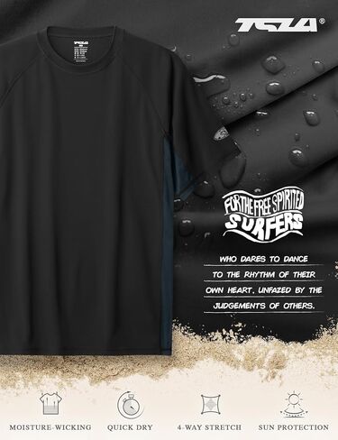 قمصان سباحة Rashguard للرجال من TSLA، حماية من الأشعة فوق البنفسجية 50+ سريعة الجفاف، ملاءمة مريحة قابلة للتمدد، درزات مسطحة، الرياضات الخارجية والمائية، تدفق أسود وفحمي، مقاس XX-Large in Kuwait