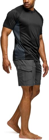 قمصان سباحة Rashguard للرجال من TSLA، حماية من الأشعة فوق البنفسجية 50+ سريعة الجفاف، ملاءمة مريحة قابلة للتمدد، درزات مسطحة، الرياضات الخارجية والمائية، تدفق أسود وفحمي، مقاس XX-Large in Kuwait