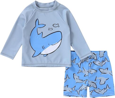 YOUNGER TREE Toddler Baby Boy Swimsuit Long Sleeve Bathing Suit Rash Guard Shirt Trunk Sets Swimwear Summer Clothes Outfits in Saudi Arabia