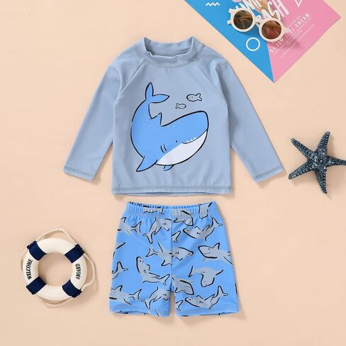 YOUNGER TREE Toddler Baby Boy Swimsuit Long Sleeve Bathing Suit Rash Guard Shirt Trunk Sets Swimwear Summer Clothes Outfits in Saudi Arabia