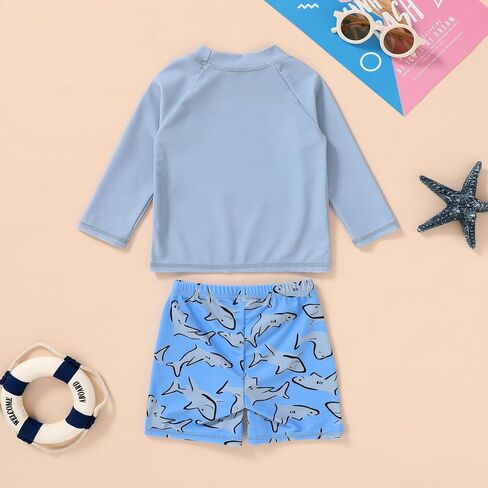 YOUNGER TREE Toddler Baby Boy Swimsuit Long Sleeve Bathing Suit Rash Guard Shirt Trunk Sets Swimwear Summer Clothes Outfits in Saudi Arabia