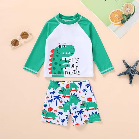 YOUNGER TREE Toddler Baby Boy Swimsuit Long Sleeve Bathing Suit Rash Guard Shirt Trunk Sets Swimwear Summer Clothes Outfits in Saudi Arabia