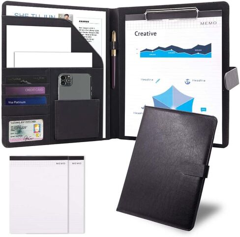 Padfolio Clipboard Folder Portfolio Notepad Organizer، Sbrinnaliao PU حافظة تخزين جلدية مع غطاء لمحفظة الوسادة القانونية A4 لوحة كتابة لمؤتمرات الأعمال ومدرسة الأعمال ولوحة مشبك المفكرة in Saudi Arabia