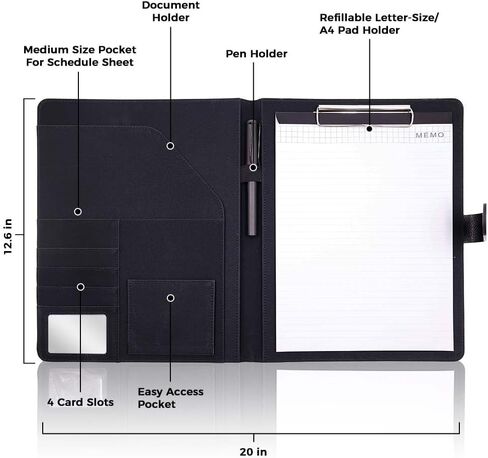 Padfolio Clipboard Folder Portfolio Notepad Organizer، Sbrinnaliao PU حافظة تخزين جلدية مع غطاء لمحفظة الوسادة القانونية A4 لوحة كتابة لمؤتمرات الأعمال ومدرسة الأعمال ولوحة مشبك المفكرة in Saudi Arabia
